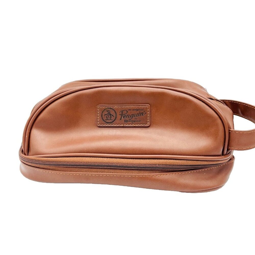 Penguin Munsingwear Travel Bag Cosmetic Toiletry Overnight Shave Kit Brown